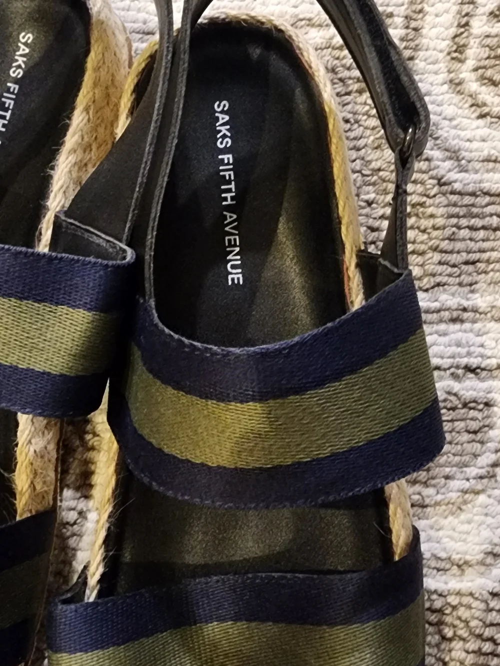 Saks Fifth Avenue Navy & Olive Striped Women’s Espadrille Sandals